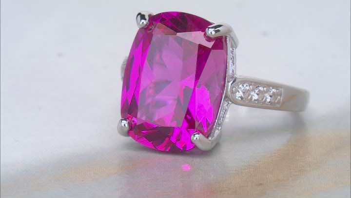 Pink Lab Created Sapphire Rhodium Over Sterling Silver Ring 11.82ctw Video Thumbnail