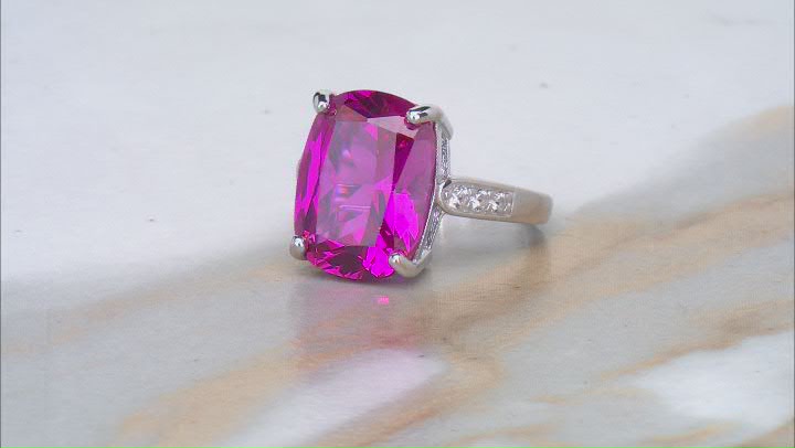 Pink Lab Created Sapphire Rhodium Over Sterling Silver Ring 11.82ctw Video Thumbnail