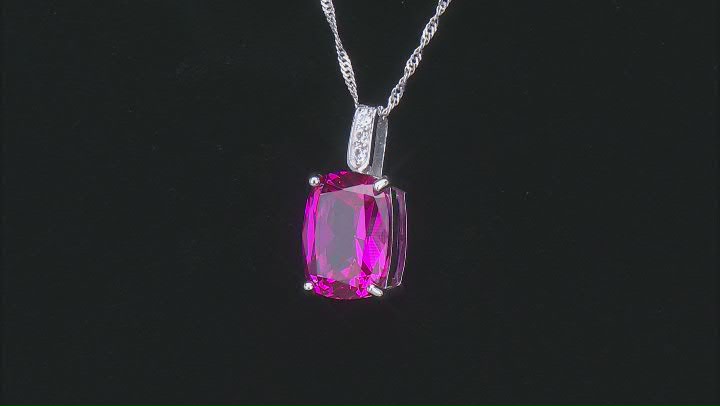 Pink Lab Created Sapphire Rhodium Over Sterling Silver Pendant With Chain 11.69ctw Video Thumbnail