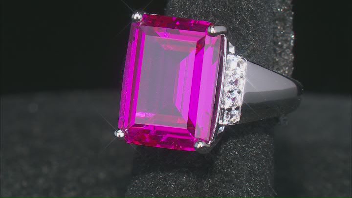 Pink Lab Created Sapphire Rhodium Over Sterling Silver Ring 13.47ctw Video Thumbnail