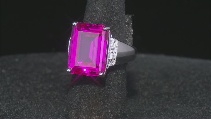 Pink Lab Created Sapphire Rhodium Over Sterling Silver Ring 13.47ctw Video Thumbnail