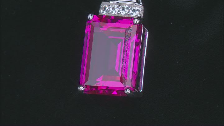 Pink Lab Created Sapphire Rhodium Over Sterling Silver Pendant With Chain 13.47ctw Video Thumbnail