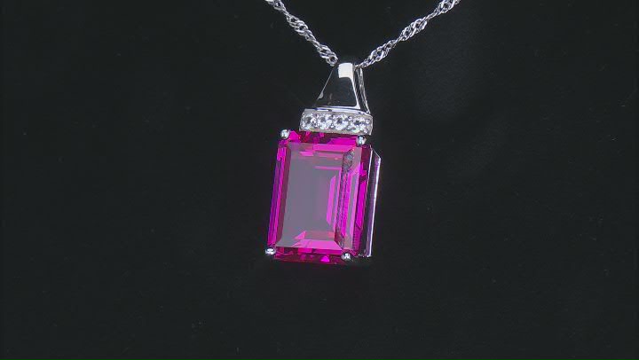 Pink Lab Created Sapphire Rhodium Over Sterling Silver Pendant With Chain 13.47ctw Video Thumbnail