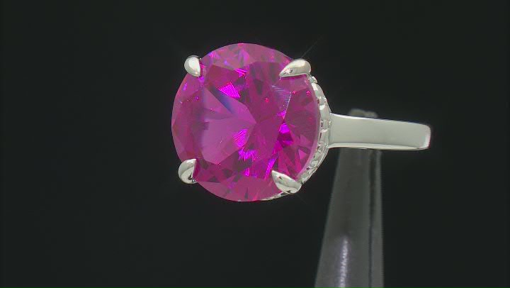 Pink Lab Created Sapphire Rhodium Over Sterling Silver Solitaire Ring 11.39ct Video Thumbnail