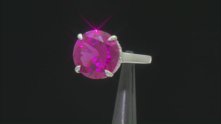 Pink Lab Created Sapphire Rhodium Over Sterling Silver Solitaire Ring 11.39ct Video Thumbnail