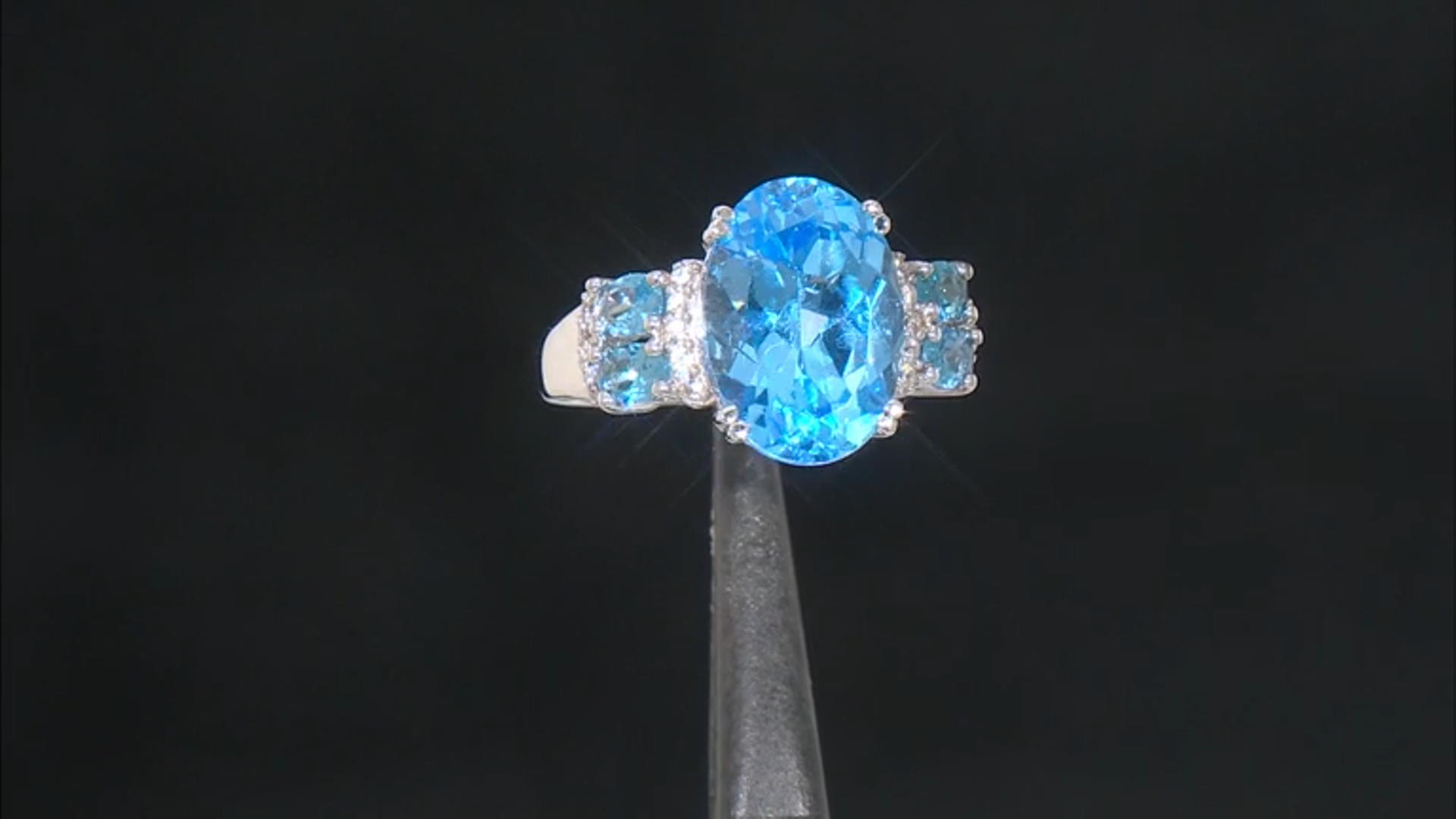 Blue Lab Created Spinel Rhodium Over Sterling Silver Ring 7.17ctw Video Thumbnail