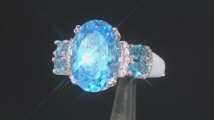 Blue Lab Created Spinel Rhodium Over Sterling Silver Ring 7.17ctw Video Thumbnail