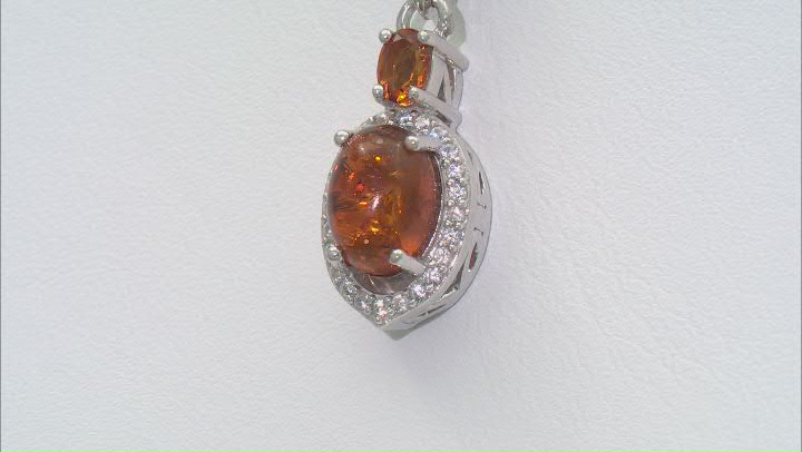 Orange Amber Rhodium Over Silver Pendant With chain 0.33ctw Video Thumbnail