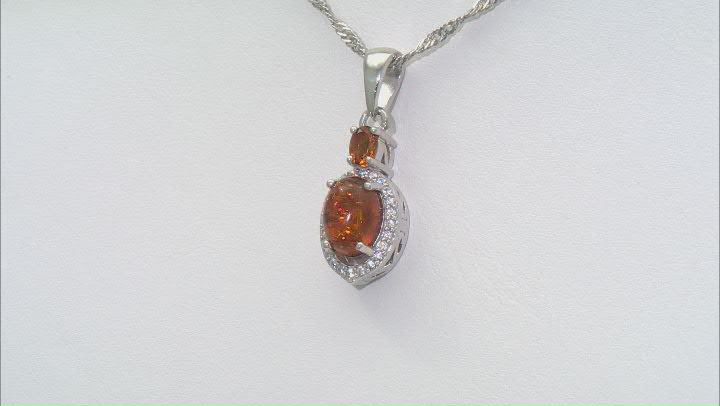 Orange Amber Rhodium Over Silver Pendant With chain 0.33ctw Video Thumbnail