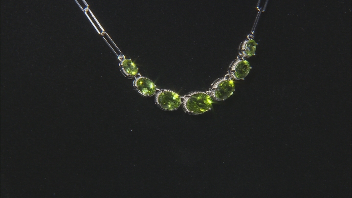 Green Peridot Rhodium Over Sterling Silver Paper Clip Necklace 5.60ctw Video Thumbnail