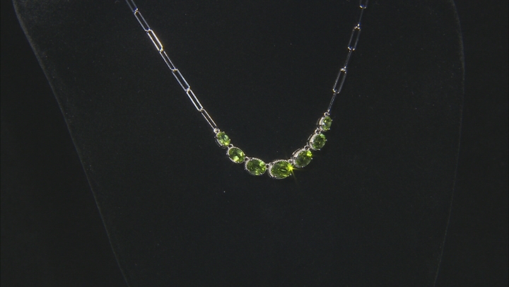 Green Peridot Rhodium Over Sterling Silver Paper Clip Necklace 5.60ctw Video Thumbnail