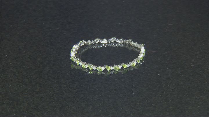 Green Peridot Rhodium Over Sterling Silver Tennis Bracelet 6.68ctw Video Thumbnail
