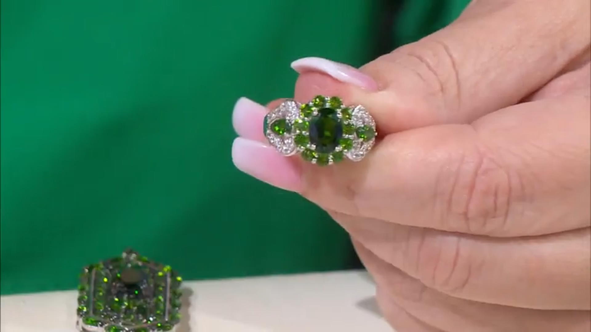 Green Chrome Diopside Rhodium Over Sterling Silver Ring 2.53ctw Video Thumbnail