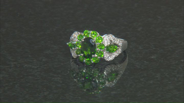 Green Chrome Diopside Rhodium Over Sterling Silver Ring 2.53ctw Video Thumbnail
