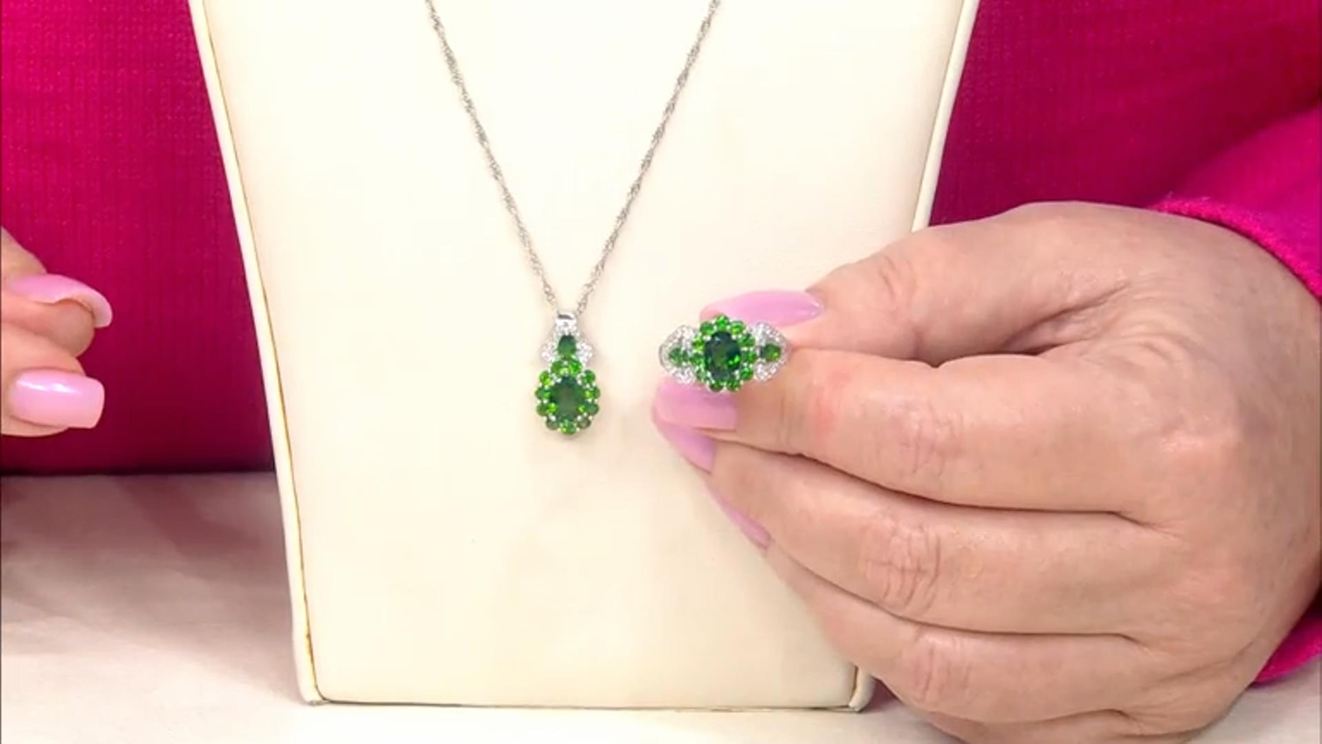 Green Chrome Diopside with White Zircon Rhodium Over Sterling Silver Pendant with Chain 2.14ctw Video Thumbnail