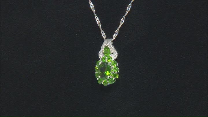 Green Chrome Diopside with White Zircon Rhodium Over Sterling Silver Pendant with Chain 2.14ctw Video Thumbnail