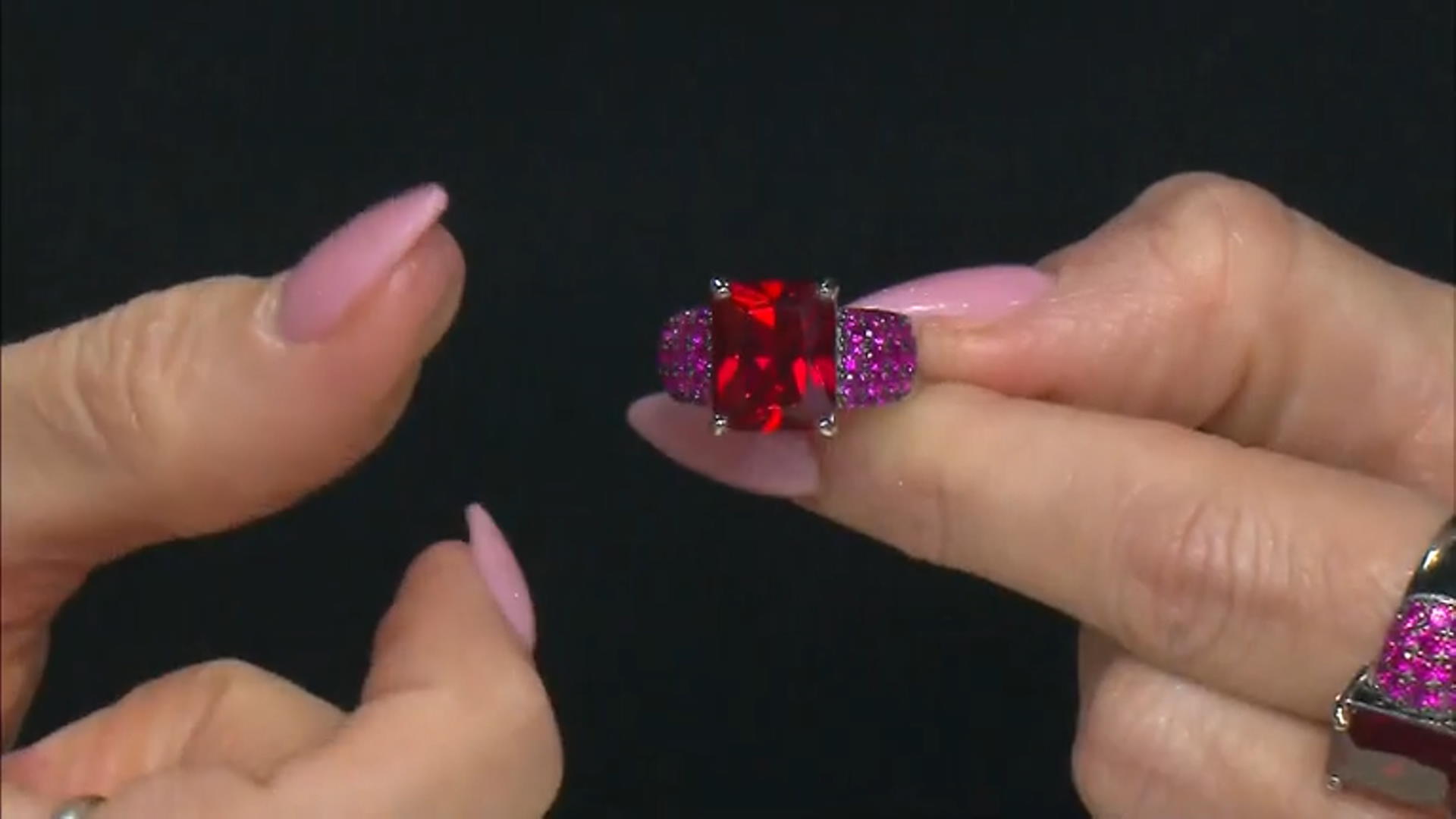 Lab Created Ruby Rhodium Over Sterling Silver Ring 7.47ctw Video Thumbnail