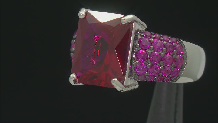 Lab Created Ruby Rhodium Over Sterling Silver Ring 7.47ctw Video Thumbnail