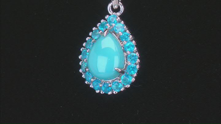 Sleeping Beauty Turquoise Rhodium Over Sterling Silver Pendant with Chain 0.56ctw Video Thumbnail