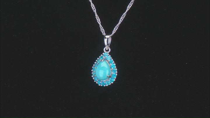 Sleeping Beauty Turquoise Rhodium Over Sterling Silver Pendant with Chain 0.56ctw Video Thumbnail