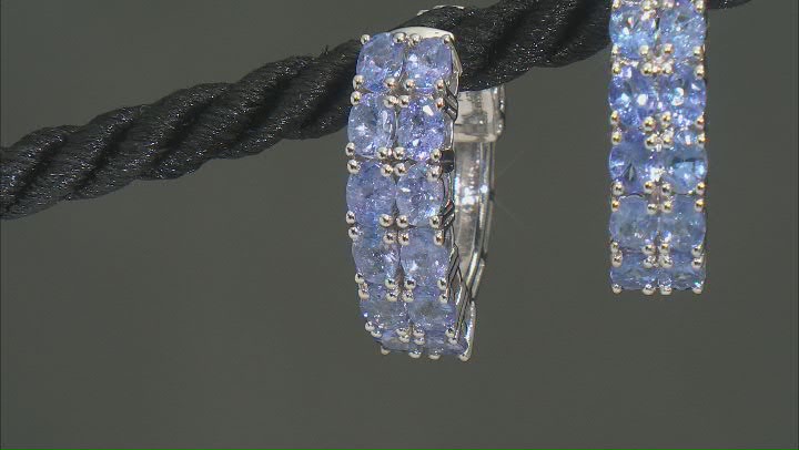 Blue Tanzanite Rhodium Over Sterling Silver Hoop Earrings 4.00ctw Video Thumbnail