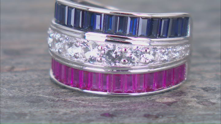 Blue Lab Created Sapphire Rhodium Over Silver Band Ring 2.23ctw Video Thumbnail