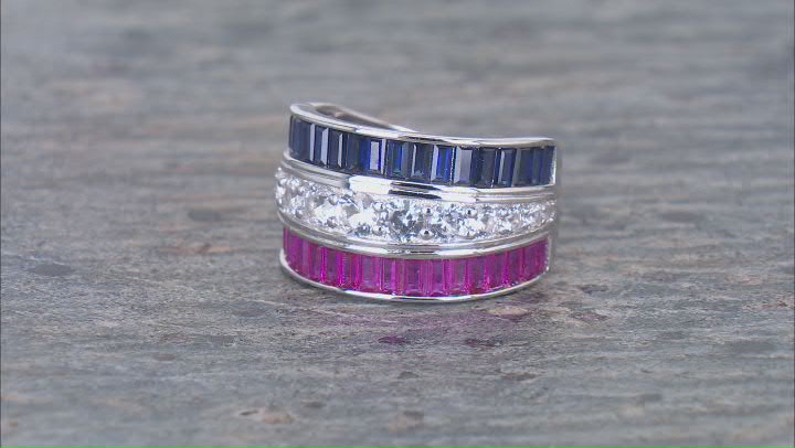 Blue Lab Created Sapphire Rhodium Over Silver Band Ring 2.23ctw Video Thumbnail