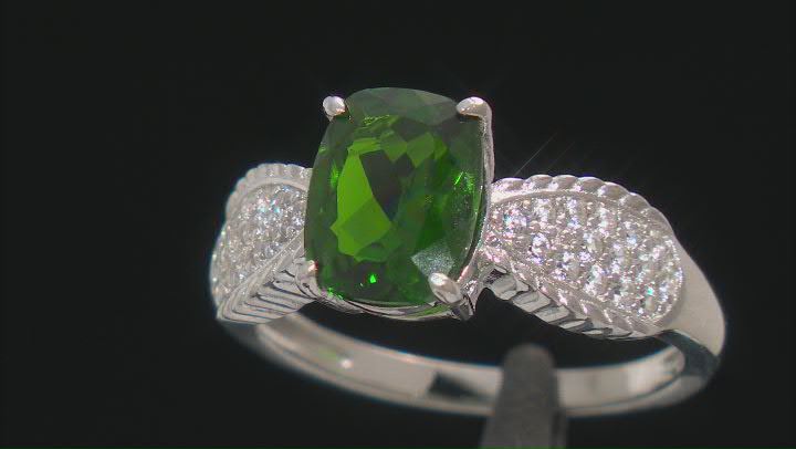 Green Chrome Diopside Rhodium Over Sterling Silver Ring 2.08ctw Video Thumbnail