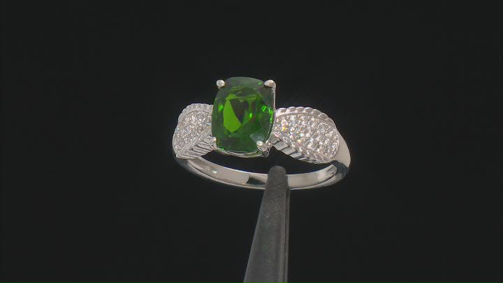 Green Chrome Diopside Rhodium Over Sterling Silver Ring 2.08ctw Video Thumbnail