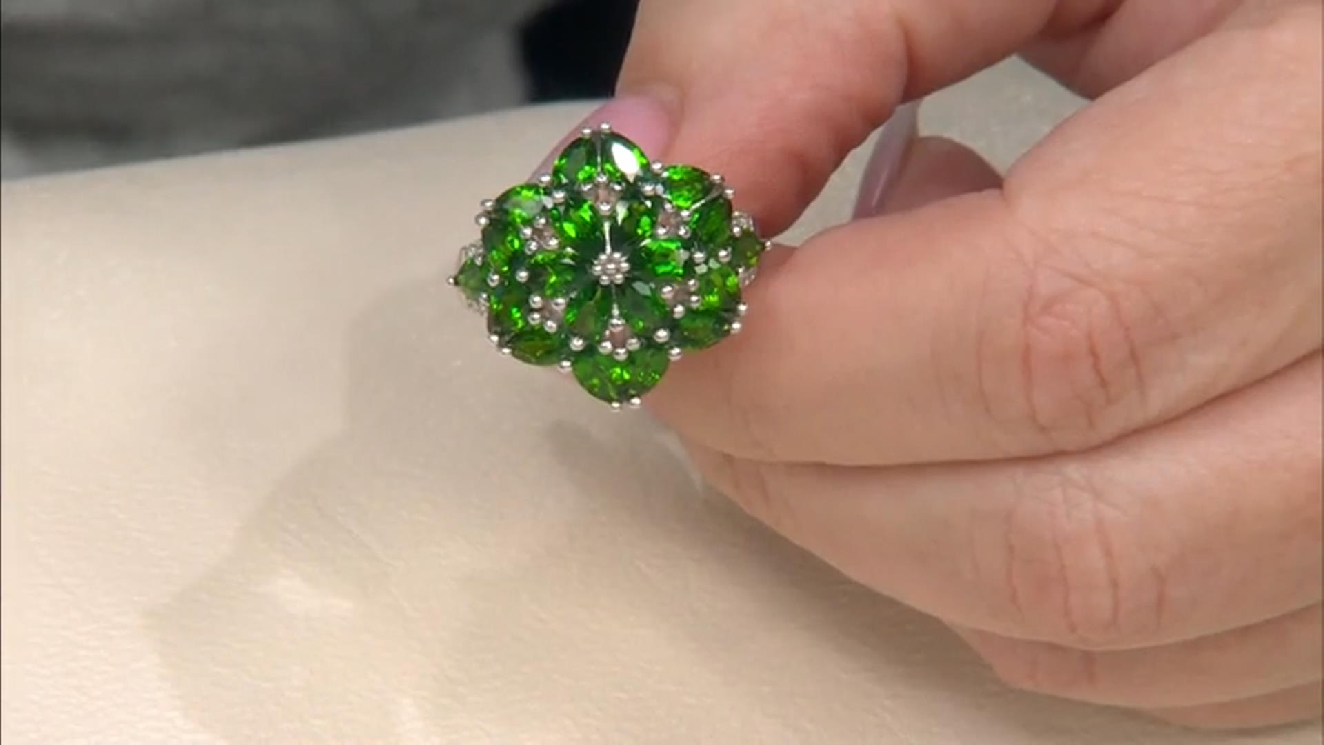Green Chrome Diopside White Zircon Rhodium Over Silver Ring 3.83ctw Video Thumbnail