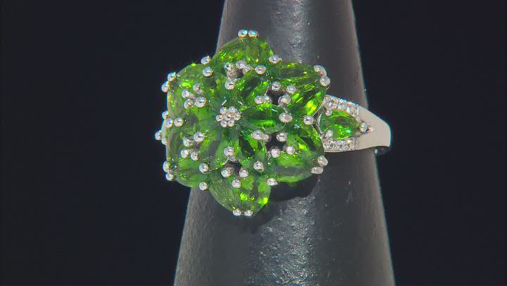 Green Chrome Diopside White Zircon Rhodium Over Silver Ring 3.83ctw Video Thumbnail