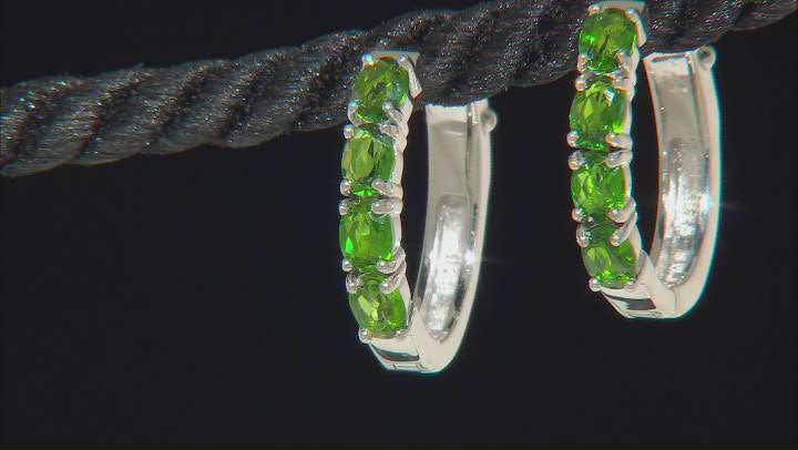 Green Chrome Diopside Rhodium Over Sterling Silver Hoop Earrings 1.47ctw Video Thumbnail