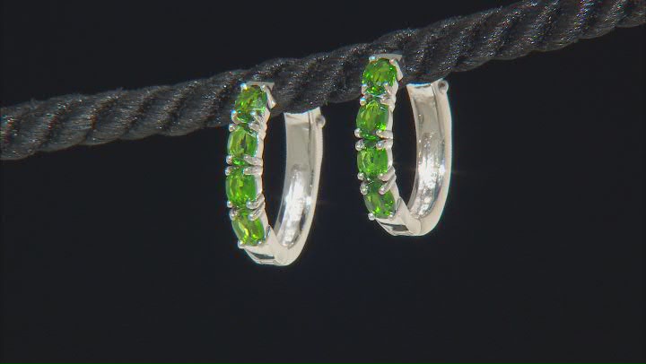 Green Chrome Diopside Rhodium Over Sterling Silver Hoop Earrings 1.47ctw Video Thumbnail