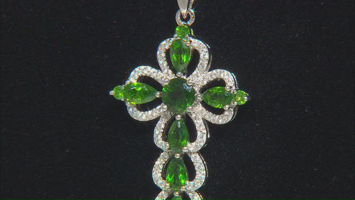 Green Chrome Diopside Rhodium Over Silver Cross Pendant Chain 2.04ctw Video Thumbnail