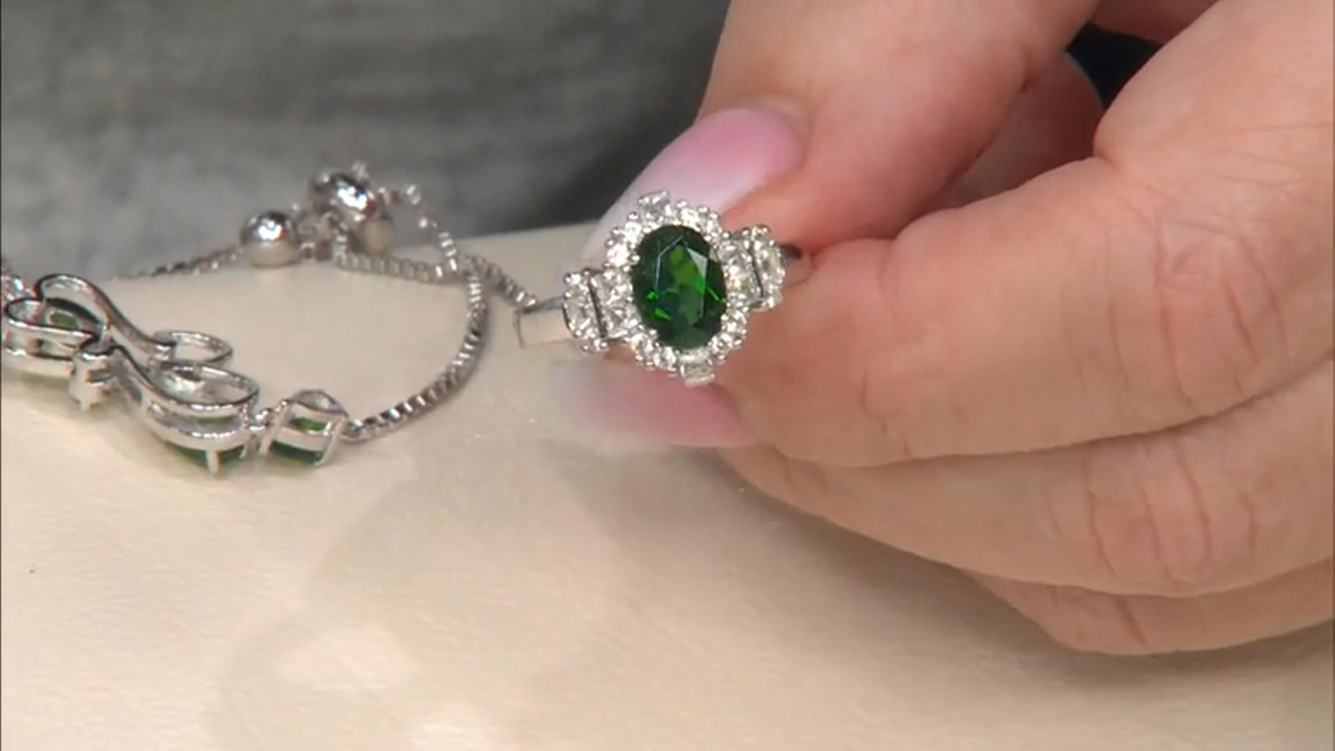 Green Chrome Diopside Rhodium Over Silver Ring 1.72ctw Video Thumbnail