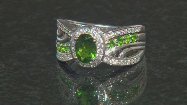 Green Chrome Diopside Rhodium Over Sterling Silver Ring 1.35ctw Video Thumbnail