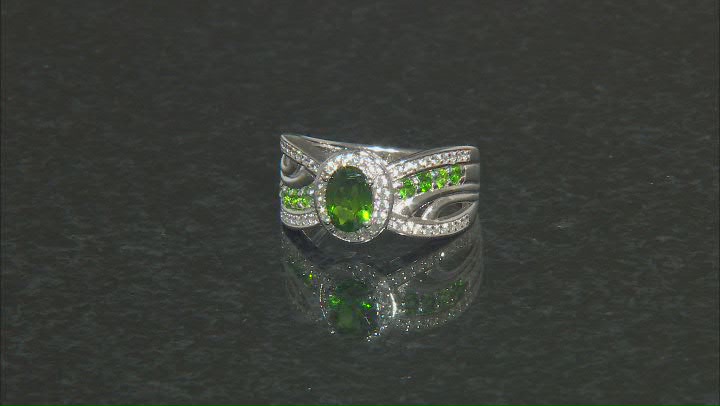 Green Chrome Diopside Rhodium Over Sterling Silver Ring 1.35ctw Video Thumbnail