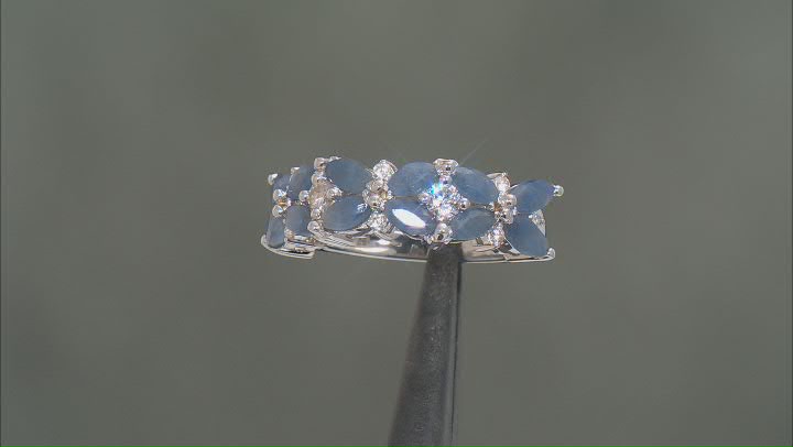 Blue Indian Sapphire Rhodium Over Sterling Silver Ring 3.44ctw Video Thumbnail