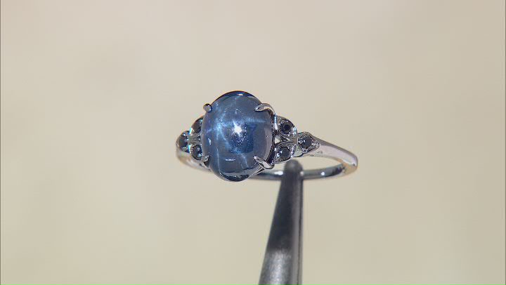 Blue Star Sapphire, Black Rhodium Over Sterling Silver Ring 4.85ctw Video Thumbnail