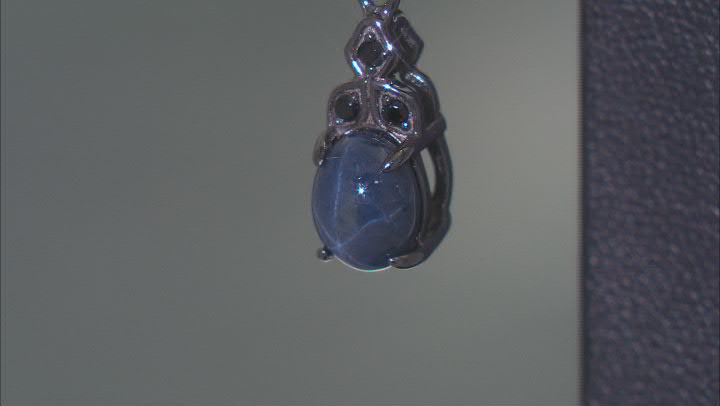 Blue Star Sapphire with Black Spinel, Black Rhodium Over Sterling Silver Dangle Earrings Video Thumbnail