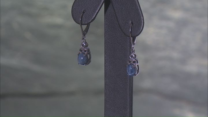 Blue Star Sapphire with Black Spinel, Black Rhodium Over Sterling Silver Dangle Earrings Video Thumbnail