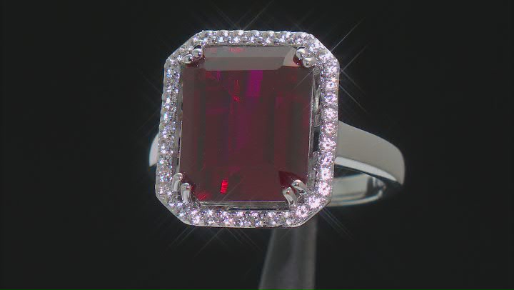 Red Lab Created Ruby Rhodium Over Silver Ring 6.70ctw Video Thumbnail