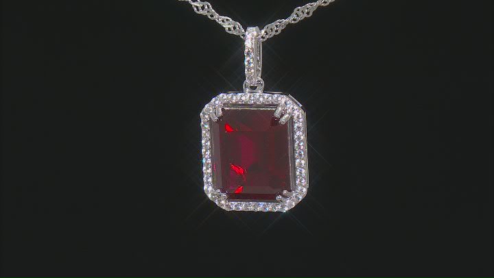 Red Lab Created Ruby Rhodium Over  Silver Pendant With Chain 6.39ctw Video Thumbnail
