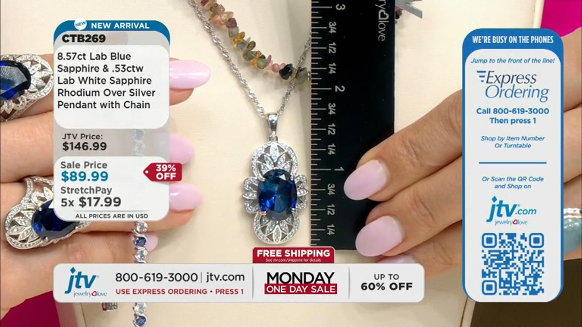 Blue Lab Created Sapphire Rhodium Over Silver Pendant with Chain 9.10ctw Video Thumbnail