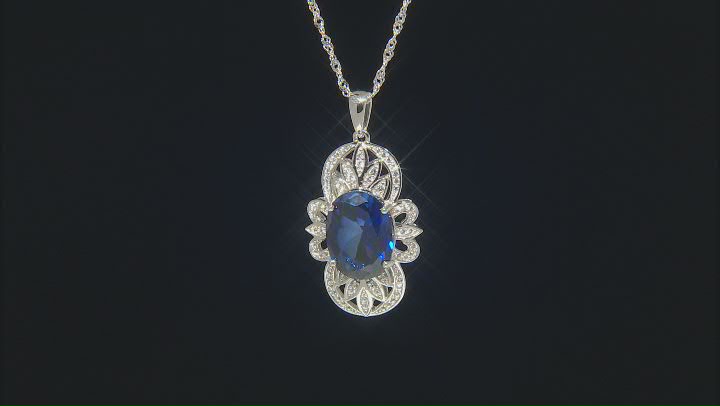 Blue Lab Created Sapphire Rhodium Over Silver Pendant with Chain 9.10ctw Video Thumbnail