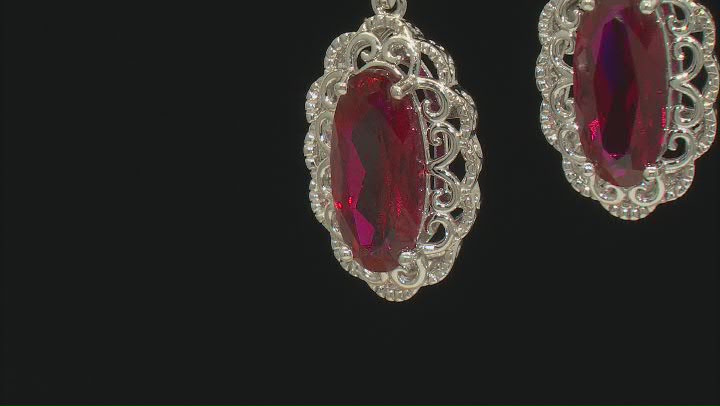 Lab Created Ruby Rhodium Over Sterling Silver Dangle Earrings 8.25ctw Video Thumbnail