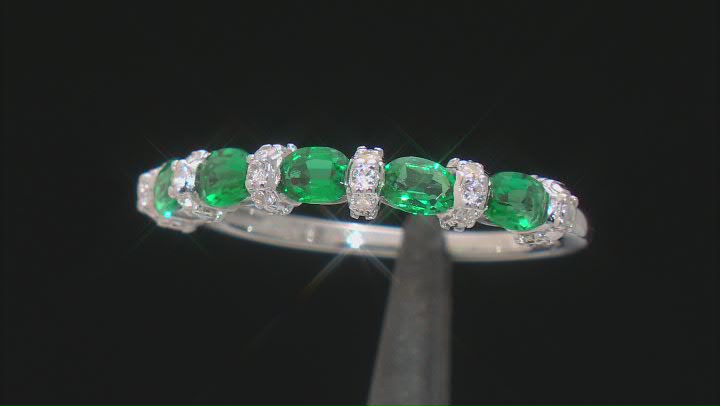 Green Lab Created Emerald Rhodium Over Silver Band Ring 0.75ctw Video Thumbnail