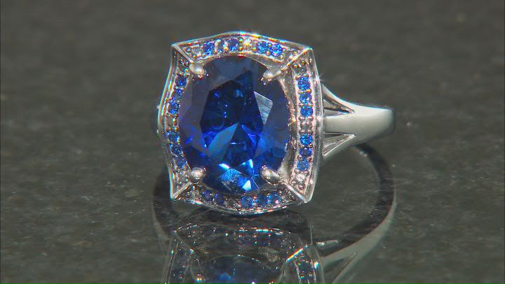 Blue Lab Created Sapphire Rhodium Over Silver Ring 3.08ctw Video Thumbnail