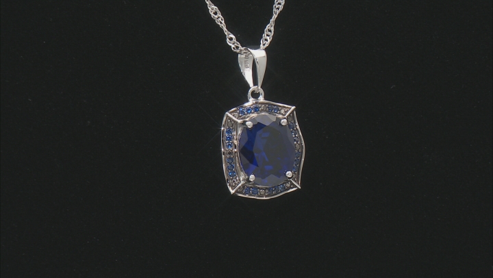Blue Lab Created Sapphire Rhodium Over Silver Pendant with Chain 3.08ctw Video Thumbnail