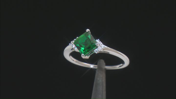 Green Lab Created Emerald Rhodium Over Silver Ring 0.89ctw Video Thumbnail